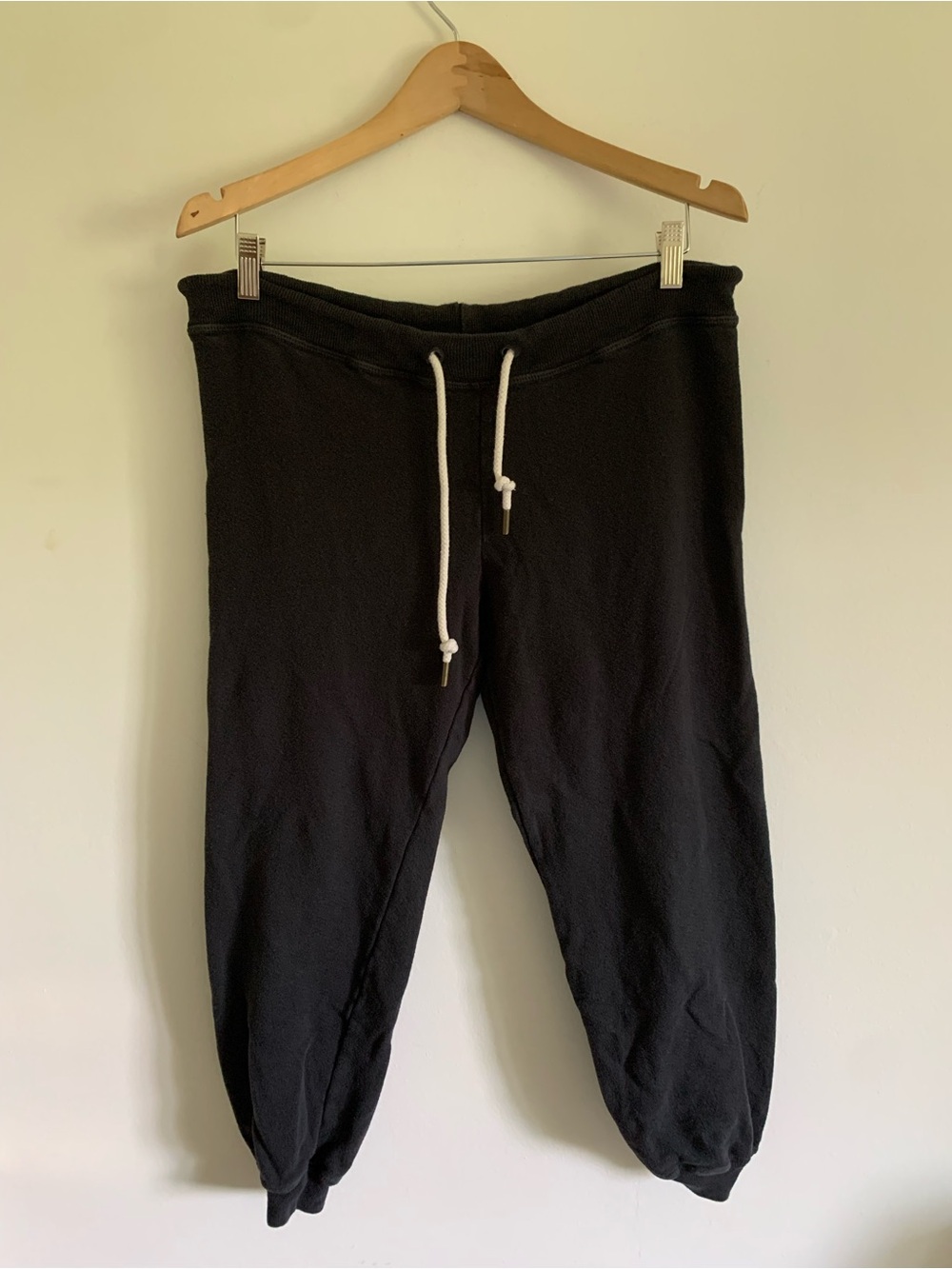 The GREAT. Cropped Sweatpants, 100% Cotton, Black, Drawstring Waistband, 0 / XS